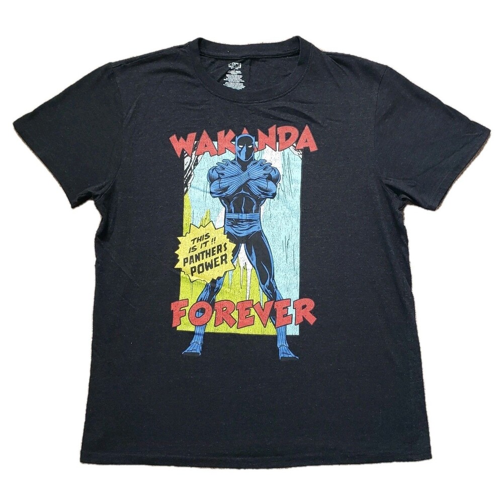 Black Panther Wakanda Forever Size Large Mens Charcoal Marvel T-Shirt Avengers